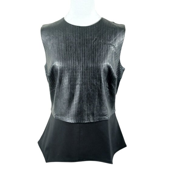 G.I.L.I.  Black Mixed Media Sleeveless Top, Faux Leather, Size 14 Chic Edgy Goth - Picture 1 of 12